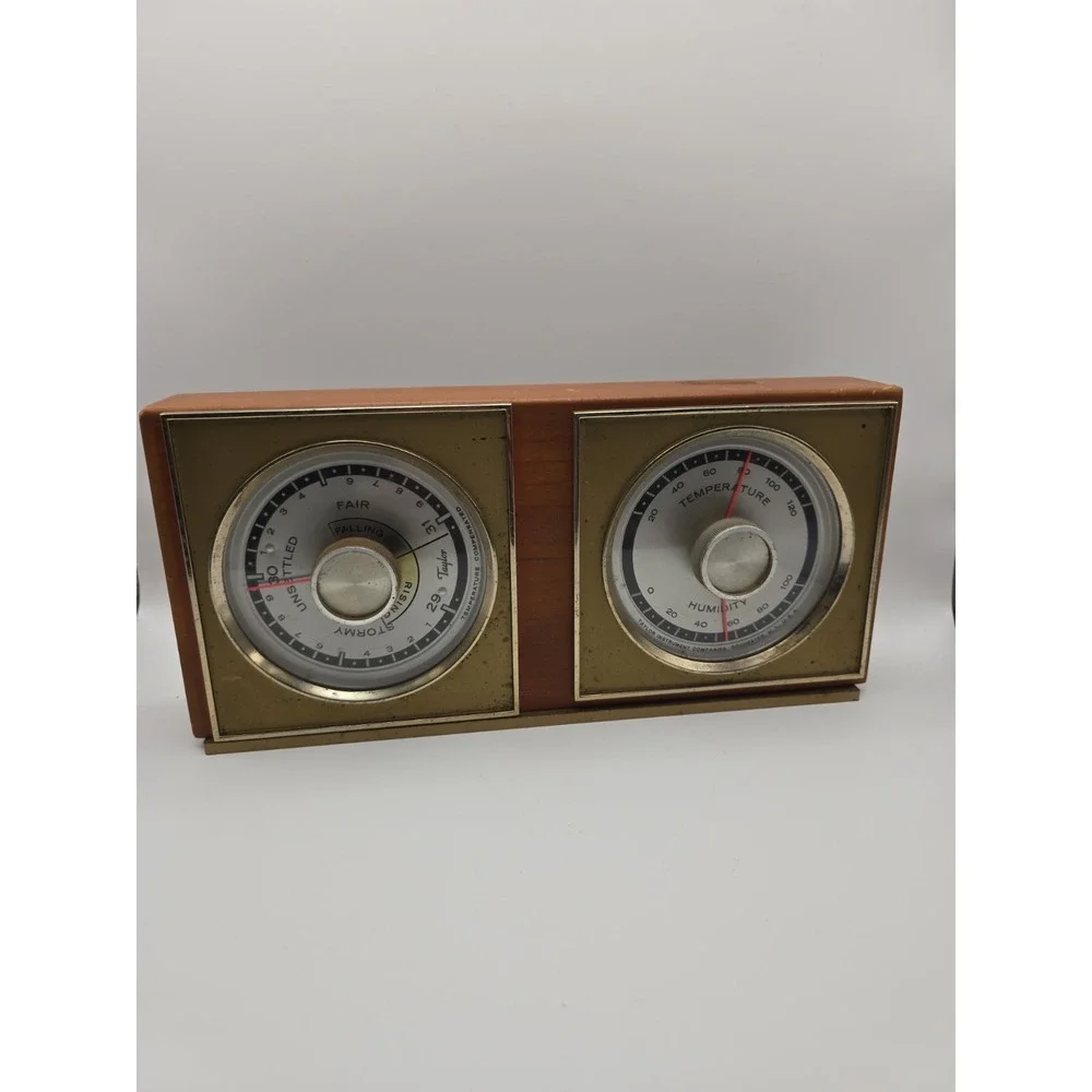 mid century TAYLOR INSTRUMENT WEATHER STATION mahogany & brass Temp/Humidity